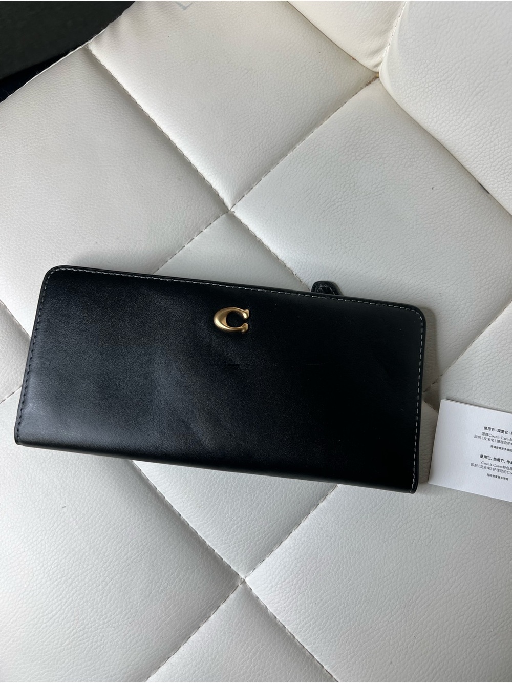 Coach Black Leather Continental Wallet with Gold 'C' Accent